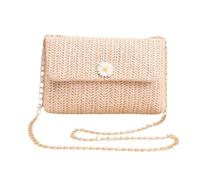 XFSRG Sac a Main Femme en Paille Daisy Élégant Soirée Sacs à Bandoulière d'Été Tissée Pochette avec Chaîne pour Plage Fête Vacances(Blanc)