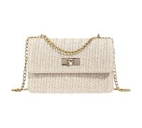 XFSRG Sac a Main Femme en Paille d'Embrayage d'Été Élégant Bandoulière Clutch Tissée avec Chaîne Détachable pour Plage Fête Vacances(Beige)