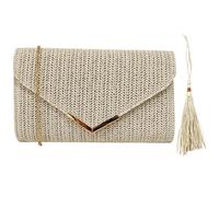 XFSRG Sac à Main Femme en Paille Élégant avec Chaîne Détachable Pochette et Clutch pour Soirée Mariage Cocktail Mode et Chic (Blanc cassé + A)