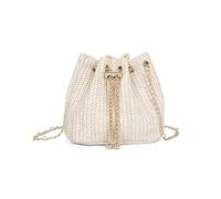 XFSRG Sac a Main Femme en Paille Plage d'Été Embrayage Bohème Élégante Tissée Clutch avec Chaîne pour Fête Mariage Vacances(Beige)