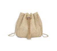 XFSRG Sac a Main Femme en Paille Plage d'Été Embrayage Bohème Élégante Tissée Clutch avec Chaîne pour Fête Mariage Vacances(Kaki)