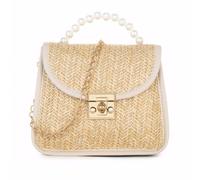 XFSRG Sac à Main Femme Pochette en Paille Tissée pour Plage d'Été Embrayage Soirée Sacs à Bandoulière avec Chaîne Idéal pour Fête Mariage et Vacances (Blanc)