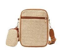 XFSRG Sac Bandoulière Bohème pour Femme Style Rotin Sac Plage Élégant avec Bandoulière Réglable et Détachable Pochette de Paille Idéal pour Fête Mariage Vacances (Marron)
