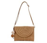 XFSRG Sac Bandoulière Femme avec Pompon Décoratif Paille Tissé Sac de Plage Pochette Enveloppe pour des Vacances à la Plage