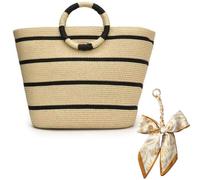 XFSRG Sac de Plage en Paille pour Femme Été, Grand Cabas Tressé Style Bohème, Panier de Vacances Léger avec Anse Épaule Bandoulière Élégante