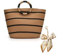 XFSRG Sac de Plage en Paille pour Femme Été, Grand Cabas Tressé Style Bohème, Panier de Vacances Léger avec Anse Épaule Bandoulière Élégante