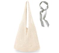 XFSRG Sacs de Plage pour Femme Bandoulière Bohème D'été Sac de Plage au Crochet avec un Foulard en Soie pour Voyage Vacances