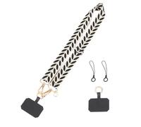 XFSRG Sangle Téléphone Portable Réglable Anti-Perte pour Femme Bandoulière Longue Large en Tissu Collier Décore avec Patch Chaîne de Téléphone Universelle Suspension Sécurisée (Noir)