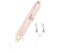 XFSRG Sangle Téléphone Portable Réglable Anti-Perte pour Femme Bandoulière Longue Large en Tissu Collier Décore avec Patch Chaîne de Téléphone Universelle Suspension Sécurisée (Rose)