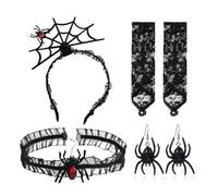 XFSRG Serre Tête de Halloween avec Gant en Dentelle Halloween Costume Accessoires Collier et Boucles D'oreilles Araignée pour Carnaval Jour des Morts Cosplay (A)