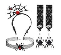 XFSRG Serre Tête de Halloween avec Gant en Dentelle Halloween Costume Accessoires Collier et Boucles D'oreilles Araignée pour Carnaval Jour des Morts Cosplay (B)