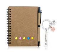 XFSRG Set Bloc Notes en Papier Kraft Recyclé avec Spirale et Stylo Plus Porte Clés Motivant en Acier Inoxydable avec Éléphant et Fleur Idéal pour Bureau École Amis Cadeau pour Collègue