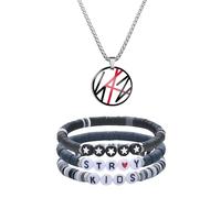 XFSRG Set Collier et Bracelet Fan Kpop Acier Inoxydable Pendentif Chaîne Set de 3 Bracelets en Argile Polymère Colorés Bijoux Unisexes pour Fans (Blanc)