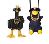 XFSRG Set de 2 Figurines Canard Doigt d'honneur pour Décoration de Voiture Suspendu et Debout avec Lunettes Couronne Chaîne Dorée Fun Tendance pour Auto Enthusiasts