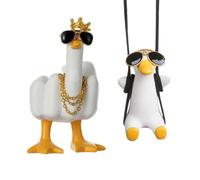XFSRG Set de 2 Figurines Canard Doigt d'honneur pour Décoration de Voiture Suspendu et Debout avec Lunettes Couronne Chaîne Dorée Fun Tendance pour Auto Enthusiasts