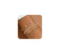 XFSRG Set de 3 Bracelet Femme Multicouches Bijoux Vintage en Laiton avec Chaînes Zirkonia et Perles Style Élégant et Empilable pour un Usage Quotidien (Or)