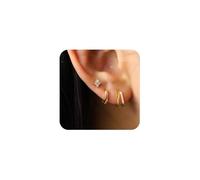 XFSRG Set de 3 Paires de Boucles d’Oreilles Femme - Clou Fleur 5 mm Créoles Lisses 14 mm & Créoles Zircon Superposées Doré 14k et Argent 925 Bijoux Fantaisie (Or)
