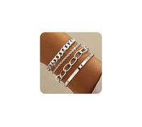 XFSRG Set de 4 Bracelet épais en or 14K carats pour femme Superposables avec Serpent Maillons Cuba Style Géométrique Bijoux Élégants pour Tenues Quotidiennes Travail Soirées
