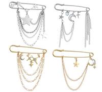 XFSRG Set de 4 Broches Étoile et Lune Couleurs Vintage Acier et Or Accessoiriser Chemises Robes ou Pulls Élégant Polyvalent pour Style Chic pour Femme Fille