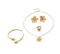 XFSRG Set de Bijoux Fleur 5 Pièces avec Collier Jonc Bague et Boucles d’Oreilles Élégante Parure Bijoux Femme au Quotidien et pour les Occasions Spéciales (Or A)