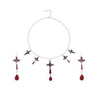 XFSRG Set de Bijoux Halloween Gothic Boucles d’Oreilles et Collier avec Pendentifs Halloween Bijoux Gothiques Vintage Sombres pour Fêtes et Usage Quotidien (Rouge)