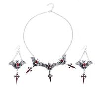 XFSRG Set de Bijoux Halloween Gothic Boucles d’Oreilles et Collier avec Pendentifs Halloween Bijoux Gothiques Vintage Sombres pour Fêtes et Usage Quotidien (Argenté)