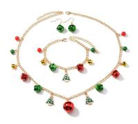 XFSRG Set de Bijoux Noël Accessoire Noel Femme Collier Bracelet Boucles d'Oreilles Grelots Festifs Parure Bijoux de Alliage Cadeau Fêtes Décoration Tenue Noël (Arbre)