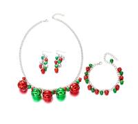 XFSRG Set de Bijoux Noël Accessoire Noel Femme Collier Bracelet Boucles d'Oreilles Grelots Festifs Parure Bijoux de Alliage Cadeau Fêtes Décoration Tenue Noël (Clochettes 01)