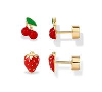 XFSRG Set de Boucle d’Oreille Fruitées avec Motifs Fraise et Cerise Boucles d’Oreilles en Cuivre Plaqué Or 14K Hypoallergéniques avec Email Accessoires pour Tous les Jours et Fêtes
