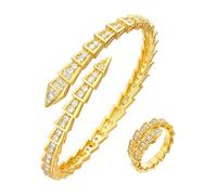 XFSRG Set De Bracelet Serpent, Bague Étincelant Vintage Bijoux Serpent Ouvert Bague Cristal Bijoux D'Halloween Pour Femmes
