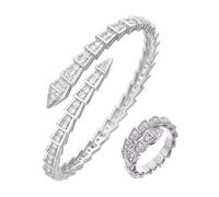 XFSRG Set De Bracelet Serpent, Bague Étincelant Vintage Bijoux Serpent Ouvert Bague Cristal Bijoux D'Halloween Pour Femmes