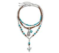 XFSRG Set de Collier Bohème Femme Multicouches Colliers avec Perles Turquoises et Pendentifs Vintage Réglables Bijoux Superposés Style Ethnique pour Vacances Festivals et Tenues Quotidiennes(Vert-1)