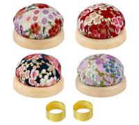 XFSRG Set de Couture Vintage 4 Coussins Épingles Couture Floraux avec 2 Doré Dés Coudre Set de Coussins en Bois Rond Coussin pour Pelote a Épingles Accessoires Kit Couture Mercerie (Set1)