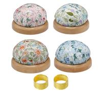 XFSRG Set de Couture Vintage 4 Coussins Épingles Couture Floraux avec 2 Doré Dés Coudre Set de Coussins en Bois Rond Coussin pour Pelote a Épingles Accessoires Kit Couture Mercerie (Set2)