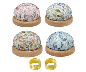 XFSRG Set de Couture Vintage 4 Coussins Épingles Couture Floraux avec 2 Doré Dés Coudre Set de Coussins en Bois Rond Coussin pour Pelote a Épingles Accessoires Kit Couture Mercerie (Set2)