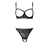 XFSRG Set de Lingerie Sexy Femme Ensemble Soutien Gorge à Armatures et Culotte Design en Tulle Transparent Lingerie Fine et Séduisante pour Nuit Romantique (Noir M)
