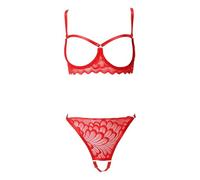 XFSRG Set de Lingerie Sexy Femme Ensemble Soutien Gorge à Armatures et Culotte Design en Tulle Transparent Lingerie Fine et Séduisante pour Nuit Romantique (Rouge M)