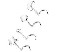 XFSRG Set de Piercing Nez en Acier Inoxydable Médical Hypoallergéniques Sans Nickel ni Plomb 4 Designs Lune Étoile Boule Cœur 0,8 mm d’Épaisseur 7 mm de Longueur