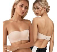 XFSRG Soutien-Gorge Bandeau Femme sans Bretelles Push Up Anti-Glissant Brassière avec Bretelles Amovibles sans Armatures Invisible Convertible(Couleur de Peau 38/85AB)