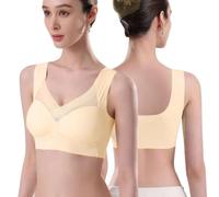 XFSRG Soutien Gorge sans Armature Femme Confortable Brassiere Push Up Col en V Bralette Soutien Gorge Respirant sans Coutures pour Yoga et Usage Quotidien Soutien Gorge(Jaune Clair-XXL)