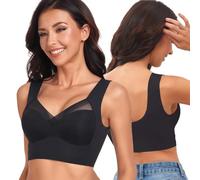 XFSRG Soutien Gorge sans Armature Femme Confortable Brassiere Push Up Col en V Bralette Soutien Gorge Respirant sans Coutures pour Yoga et Usage Quotidien Soutien Gorge(Noir-XXL)