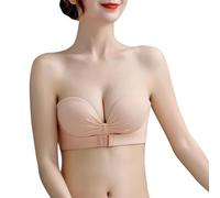 XFSRG Soutien Gorge sans Bretelles pour Femme avec Bretelles Amovibles Armatures Brassière Boucle Avant Réglable Élastique Soutien-Gorge Anti-Glissant Bandeau Push Up(Couleur de Peau 38/85AB)