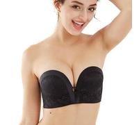 XFSRG Soutien Gorge sans Bretelles pour Femme Bra Dos Nu Invisible Push Up Soutien Gorge Extensible Rembourré Bra avec Amovibles Bretelles(Noir L)