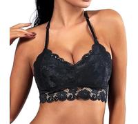 XFSRG Soutiens Gorge Femme Dos Nu Sexy Col V Dentelle sans Armature Push up Brassière sans Couture Soutien avec Bretelles Réglables Classique de Base Bra(Noir/L)