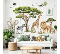 XFSRG Stickers Muraux Enfant Animaux de la Jungle Arbre XXL Autocollant Mural Safari avec Girafe Lion Éléphant Tigre Zèbre & Éléments Nature Déco pour Bébé Maternelle Petits