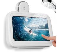 XFSRG Support de Téléphone Douche Étanche Boîtier avec Mural 360° Rotation écran Tactile, Fixation Solide Salle Bain, idéal pour vidéos et Musique sous la Douche(Blanc)