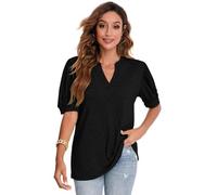 XFSRG Tee Décontractée Femme Mode T-Shirt Femme Été Chemisier À Manches Courtes Robe Ete Manches Pétales Casual Tops Bouffantes Couleur Unie Col V Loose Shirt(Noir,S)
