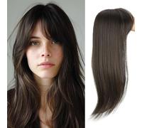 XFSRG Topper Cheveux Femme 18 Pouces Clip In Cheveux Naturels Synthétiques Perruques avec Franges pour Femmes Filles(Marron foncé)