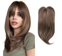 XFSRG Topper Cheveux Femme 20 Pouces Longues Droites Dégradé Cheveux Synthétiques Perruques Tête Supérieure Duveteuse pour Femmes Filles(Marron)