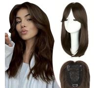 XFSRG Topper Cheveux Femme Clip In Naturels Synthétiques Perruques Droites Dégradé Supérieure Duveteuse pour Utilisation Quotidienne la Fête(6# Marron foncé)